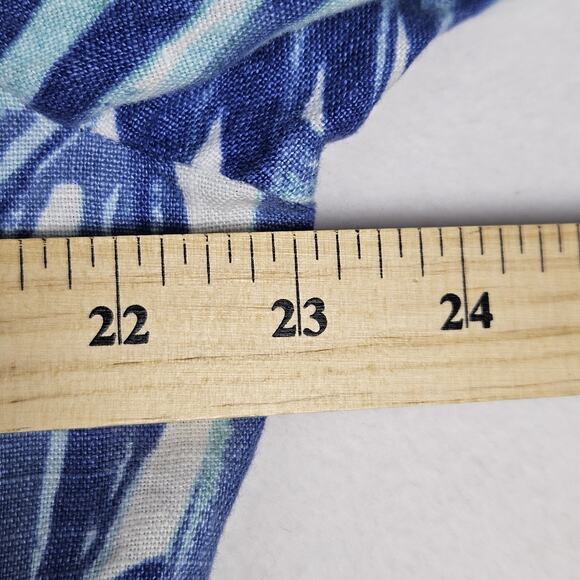 Chicos 2 Linen Open Blazer Jacket Roll Tab Sleeve White Blue Tropical Womens L - Picture 9 of 12